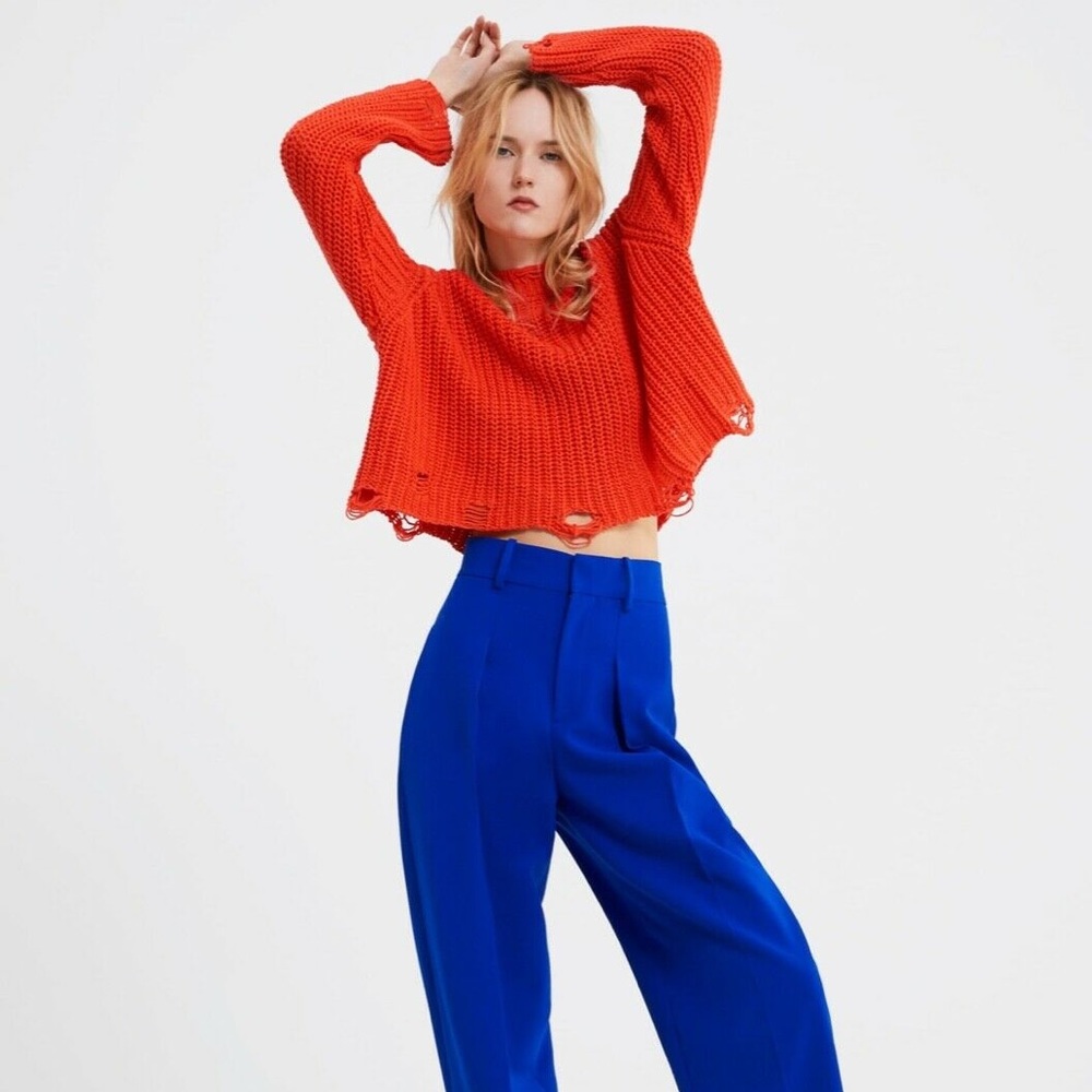 Zara Knit Sweater with Rips Orange Color